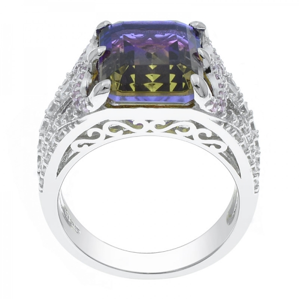 China 925 Sterling Silver Emerald Cut Ametrine Ring 