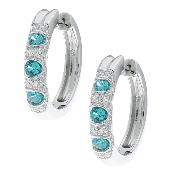 China 925 Sterling Silver Alternating Paraiba YAG & White CZ Earrings 