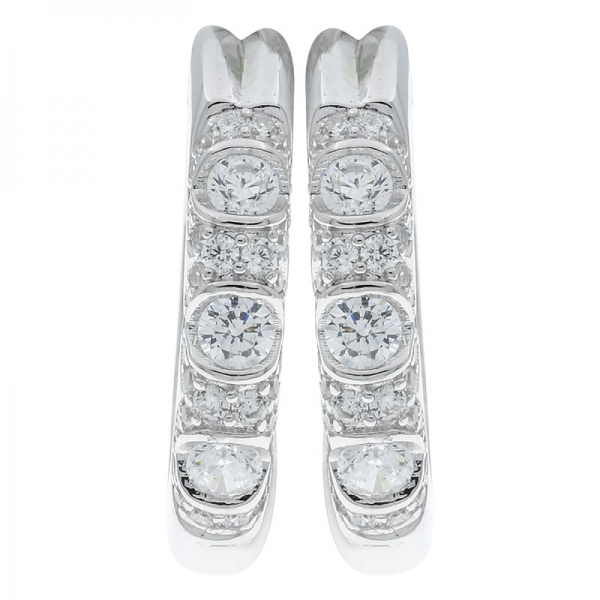 China 925 Sterling Silver Alternating Paraiba YAG & White CZ Earrings 