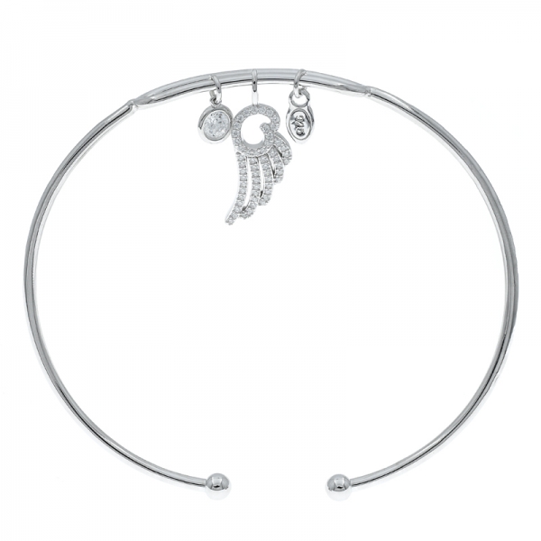 China 925 Sterling Silver Slender Wing Charm Bangle 