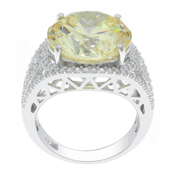 China 925 Sterling Silver Diamond Yellow CZ Ring With Filigree Band 