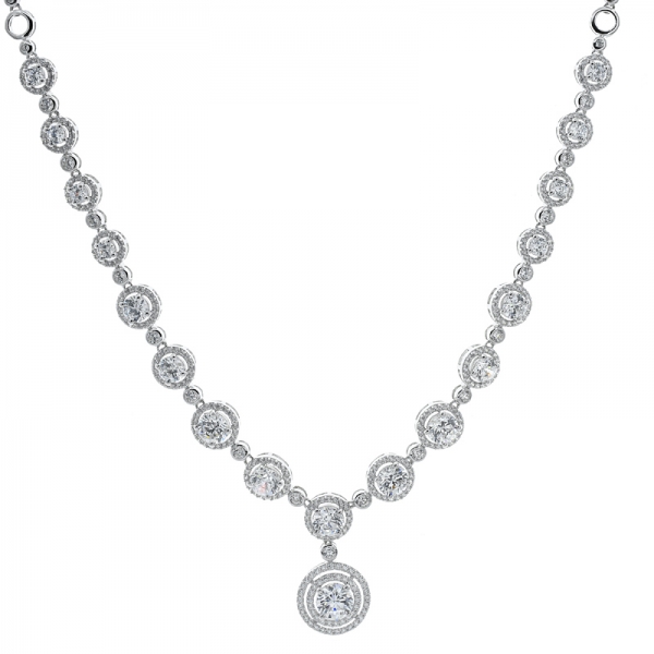 China 925 Sterling Silver Double Halo White CZ Necklace 