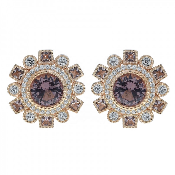 China 925 Sterling Silver Handmade Flower Earrings With Green Nano 