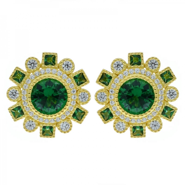 China 925 Sterling Silver Handmade Flower Earrings With Green Nano 