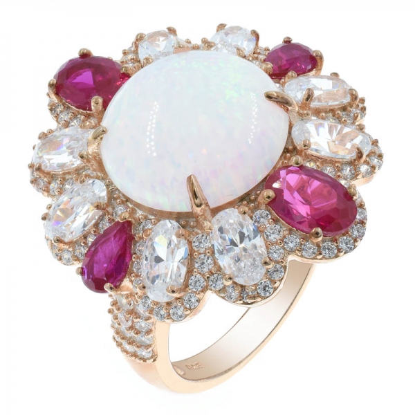 Splendid Flower Opal 925 Sterling Silver Ring For Ladies 