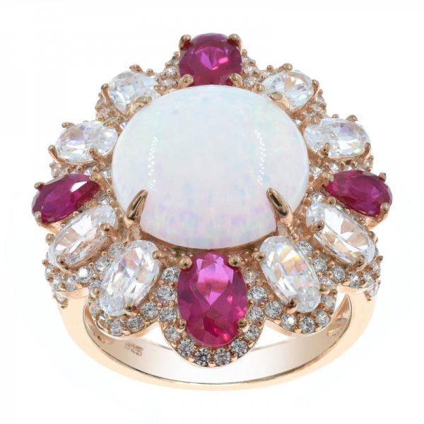 Splendid Flower Opal 925 Sterling Silver Ring For Ladies 