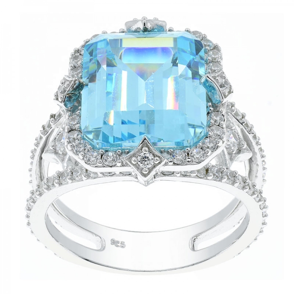 China 925 Sterling Silver Aqua CZ Ladies Ring 