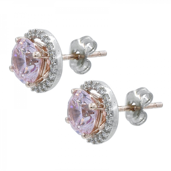 925 Sterling Silver Diamond Pink CZ Stud Jewelry Earrings 