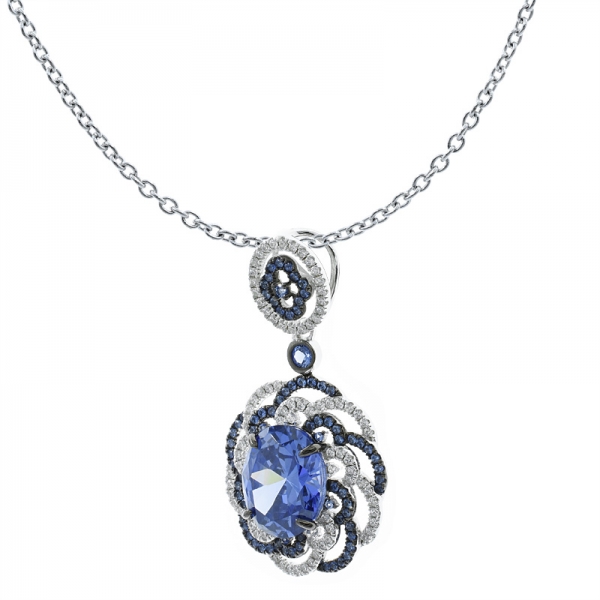 China 925 Sterling Silver Tanzanite CZ Pendant 