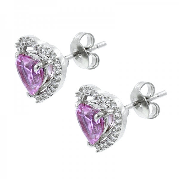 China 925 Sterling Silver Halo Heart Shape Stud Earrings 