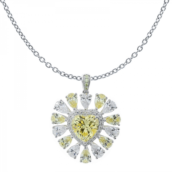 China 925 Silver Heart Shape Pendant With Diamond Yellow CZ 