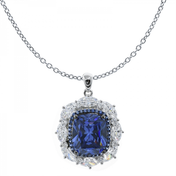 925 Sterling Silver Unique Handmade Pendant With Tanzanite CZ 