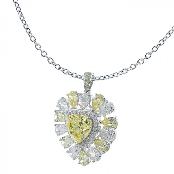 China 925 Silver Heart Shape Pendant With Diamond Yellow CZ 