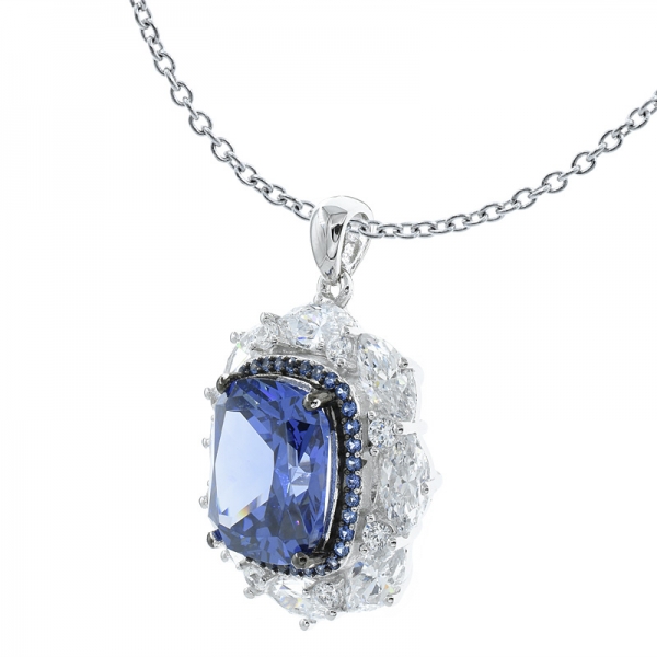 925 Sterling Silver Unique Handmade Pendant With Tanzanite CZ 