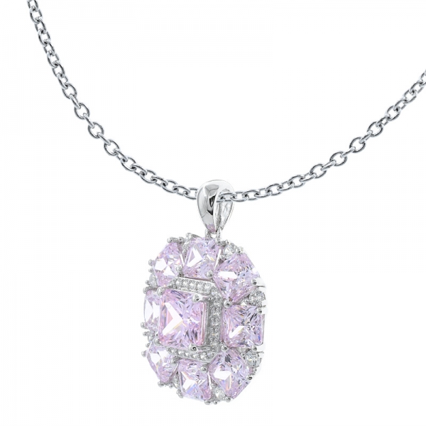 China 925 Sterling Silver Diamond Pink CZ Pendant 