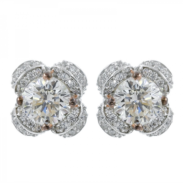925 Silver Exquisite Handmade Stud Earrings With Morganite Peach CZ 