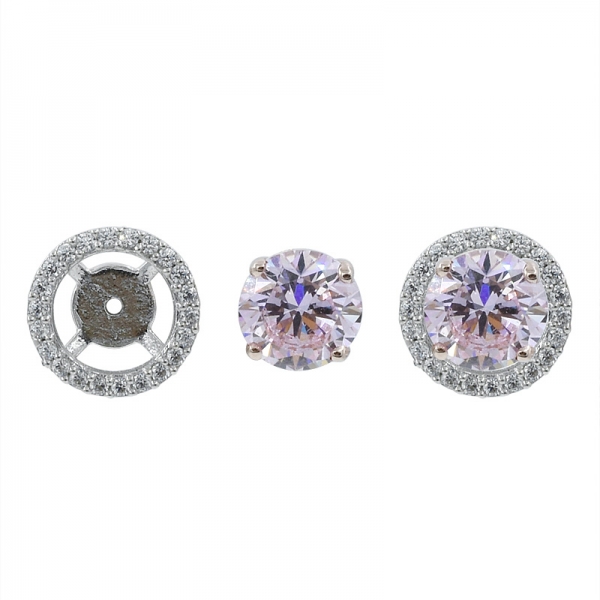 925 Sterling Silver Diamond Pink CZ Stud Jewelry Earrings 