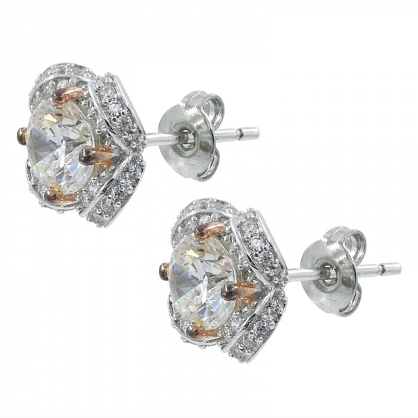 925 Silver Exquisite Handmade Stud Earrings With Morganite Peach CZ 