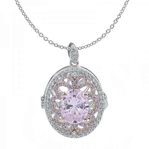 Diamond Pink CZ 925 Sterling Silver Locket Jewelry Pendant 