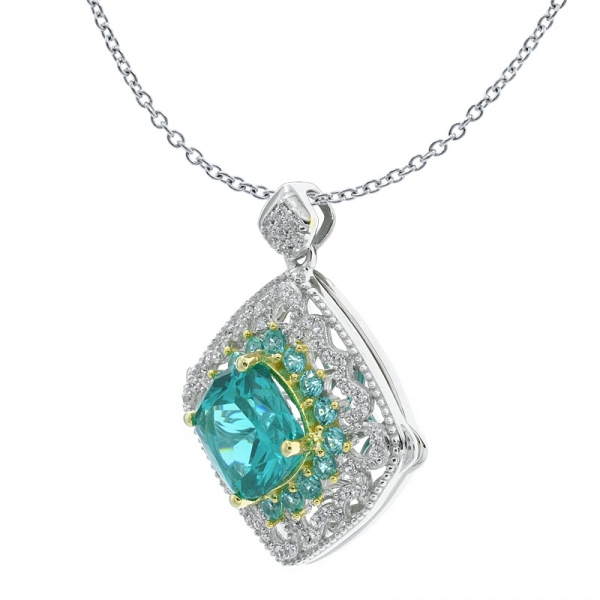 925 Cushion Shape Paraiba Color Stones Locket Jewelry Pendant 