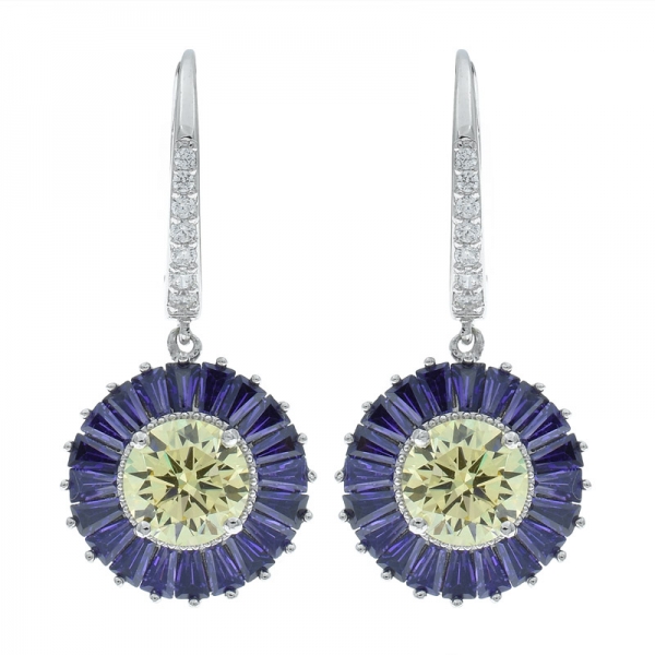925 Sterling Silver Unique Flower Baguette Earrings With Morganite Nano 