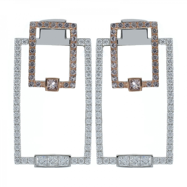 925 Sterling Silver Fashionable Double Rectangle Earrings For Ladies 