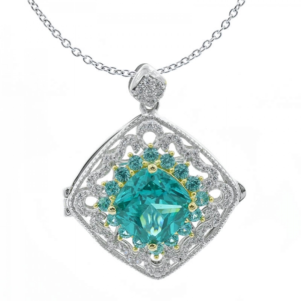 925 Cushion Shape Paraiba Color Stones Locket Jewelry Pendant 