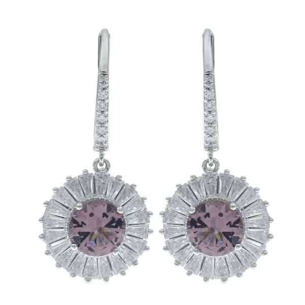 925 Sterling Silver Unique Flower Baguette Earrings With Morganite Nano 