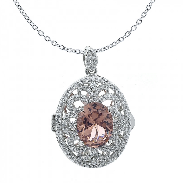 Diamond Pink CZ 925 Sterling Silver Locket Jewelry Pendant 