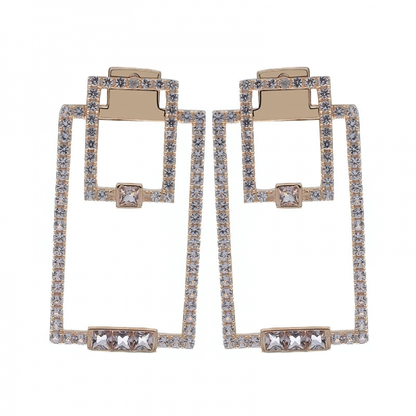 925 Sterling Silver Fashionable Double Rectangle Earrings For Ladies 