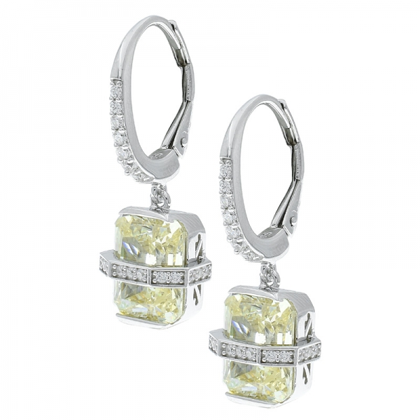 925 Sterling Silver Diamond Yellow CZ Hinge Earrings 