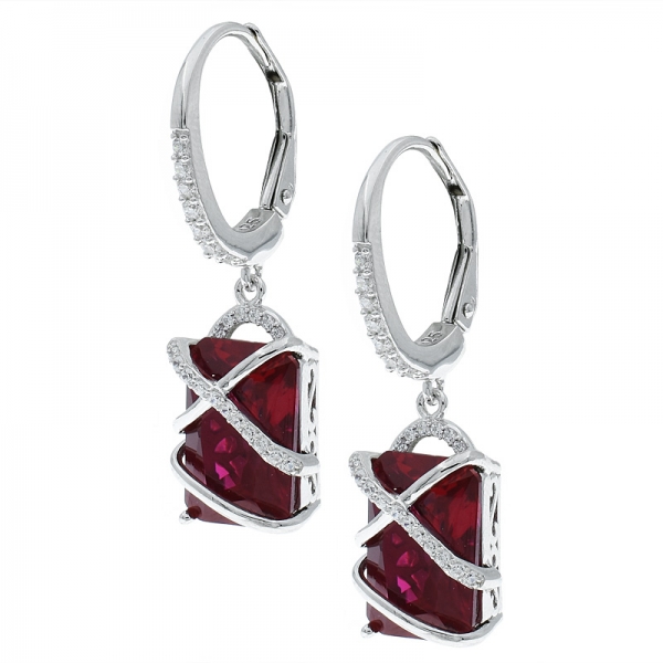 Nice Handcrafted 925 Silver Earrings With Princess Cut Red Corundum 