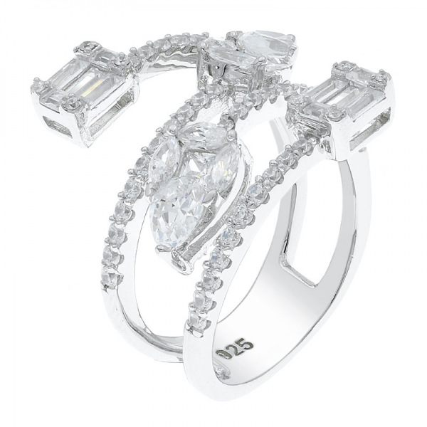 925 Sterling Silver Four Lines Bypass Ring 