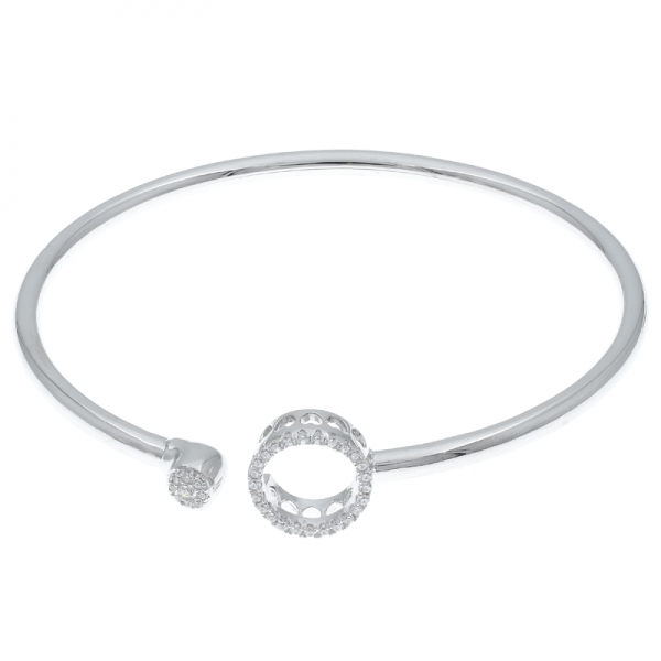 Slender Hign Polish Rhodium Plated Silver Ladies Bangle 