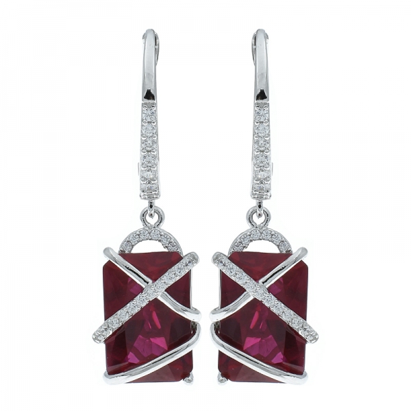 Nice Handcrafted 925 Silver Earrings With Princess Cut Red Corundum 