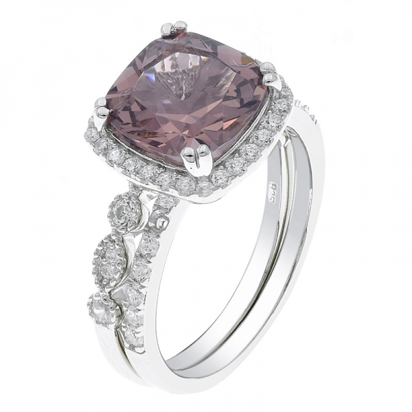 925 Sterling Silver Morganite Nano Jewelry Ring Set 