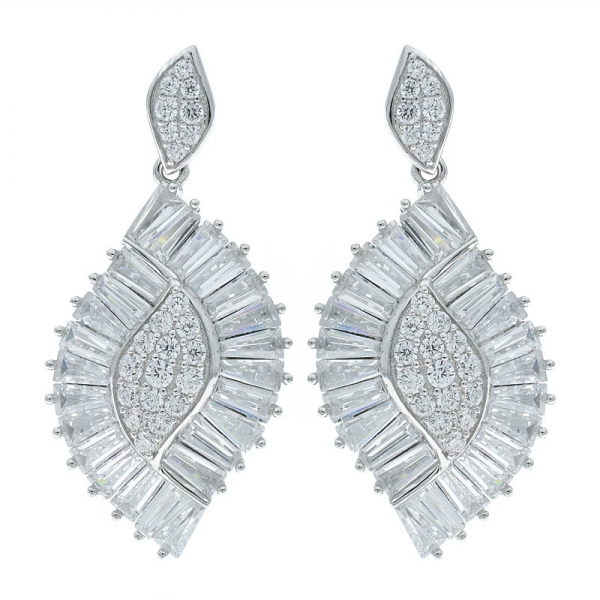 925 Sterling Silver Baguette Jewelry Ladies Earrings 