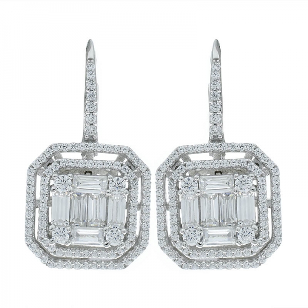 925 Sterling Silver Double Halo White CZ Jewelry Ladies Earrings 