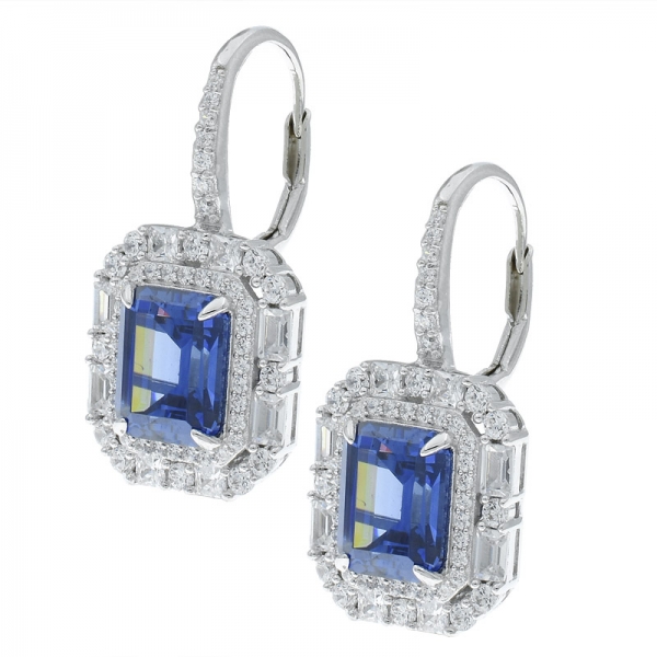 925 Sterling Silver Nice Handmade Earrings With Emerald Cut Tanzanite CZ 