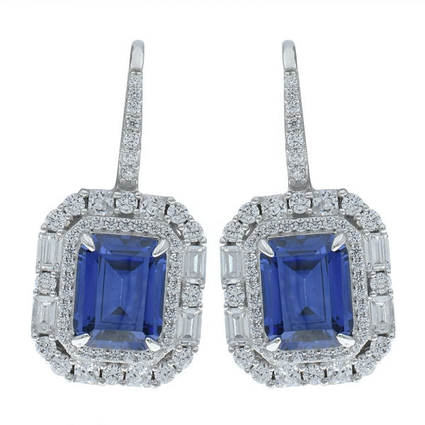 925 Sterling Silver Nice Handmade Earrings With Emerald Cut Tanzanite CZ 