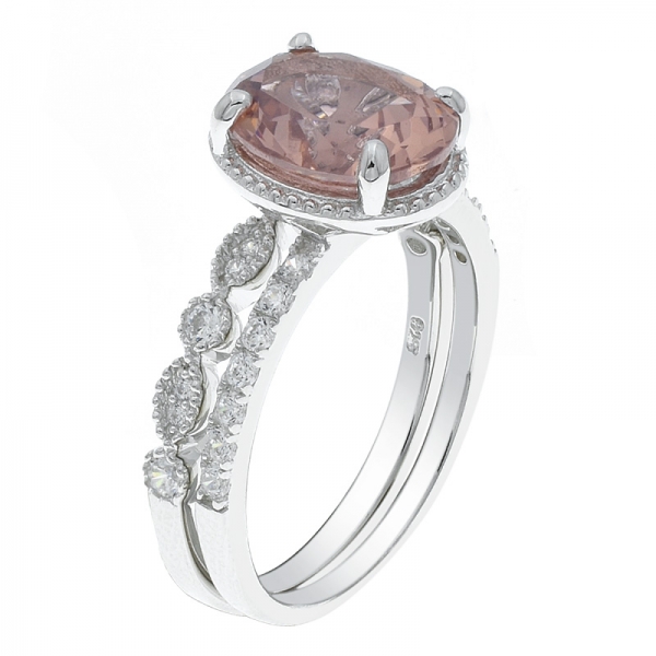 925 Sterling Silver Morganite Nano Ring Set For Ladies 