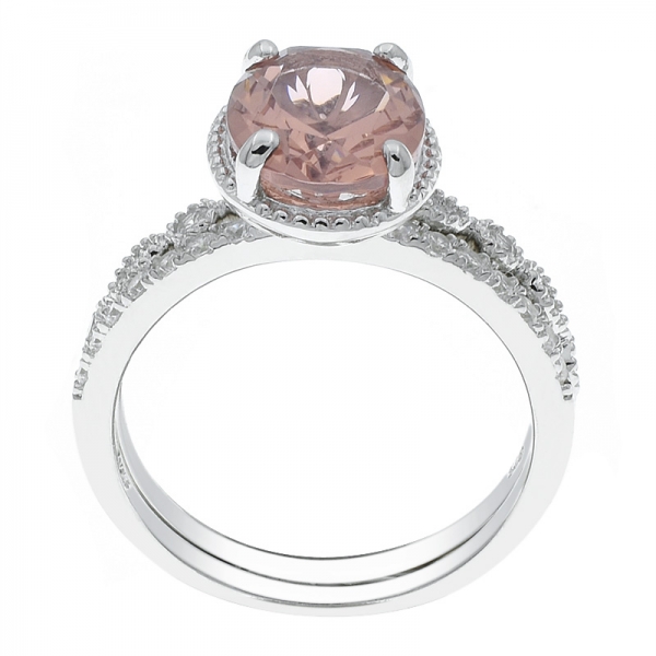 925 Sterling Silver Morganite Nano Ring Set For Ladies 