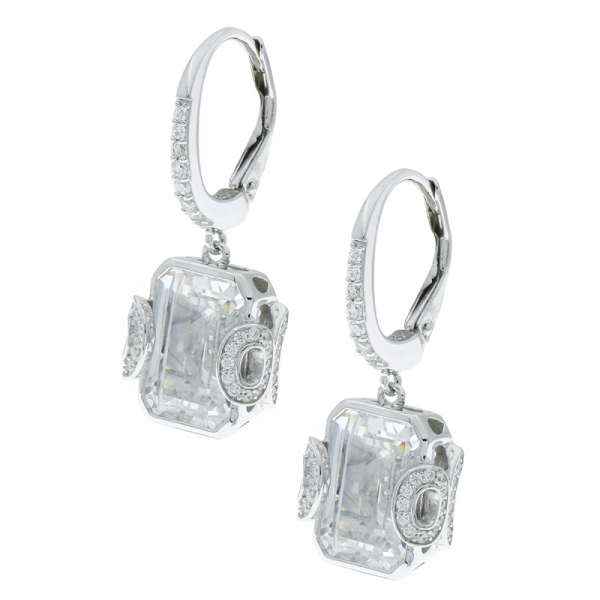 925 Sterling Silver Emerald Cut Clear Stones Earrings Jewelry 