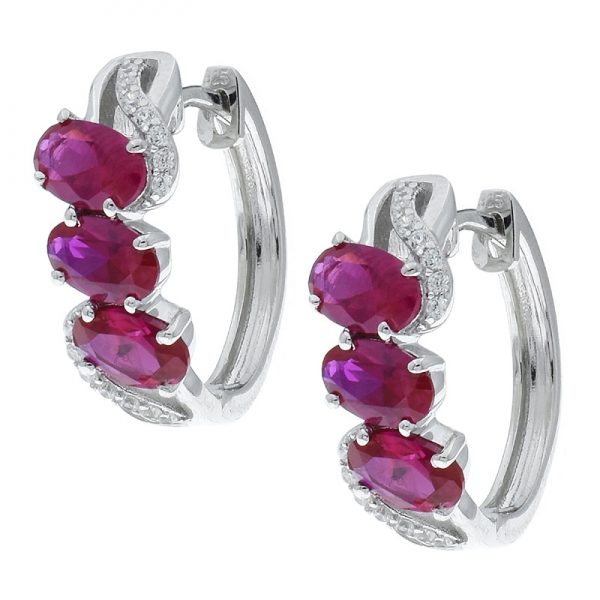 Winsome Ladies 925 Sterling Silver Red Corundum Jewelry Earrings 
