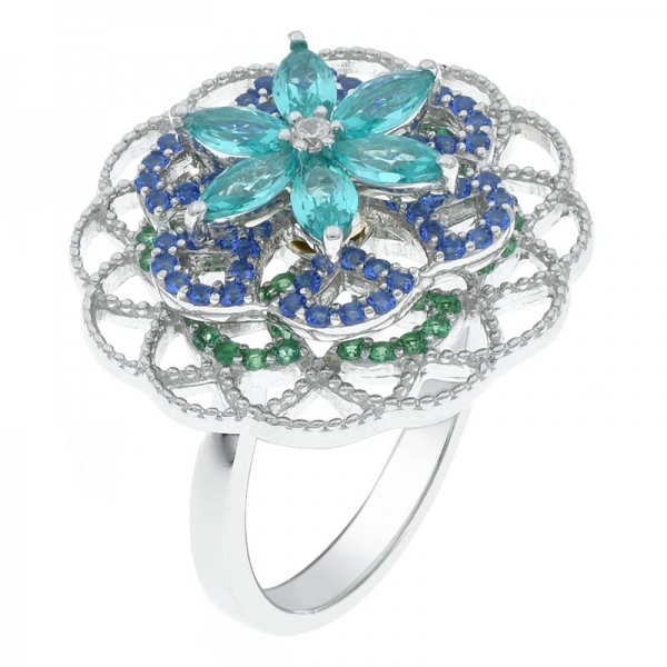 925 Sterling Silver Filigree Flower Spinning Ring 