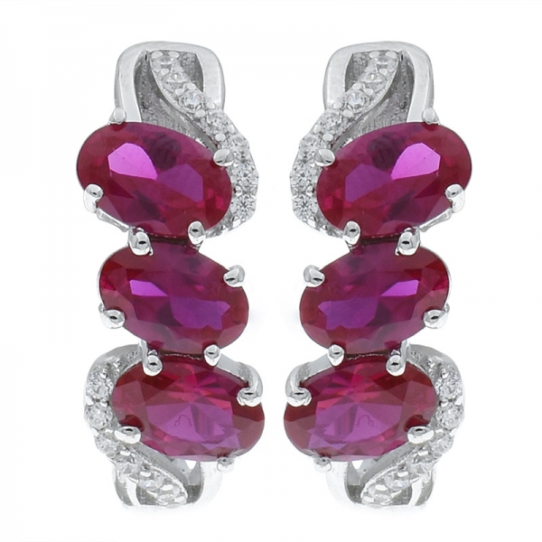 Winsome Ladies 925 Sterling Silver Red Corundum Jewelry Earrings 