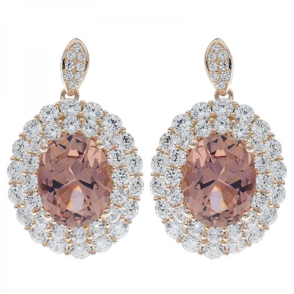 925 Sterling Silver Double Halo Morganite Nano Jewelry Earrings 