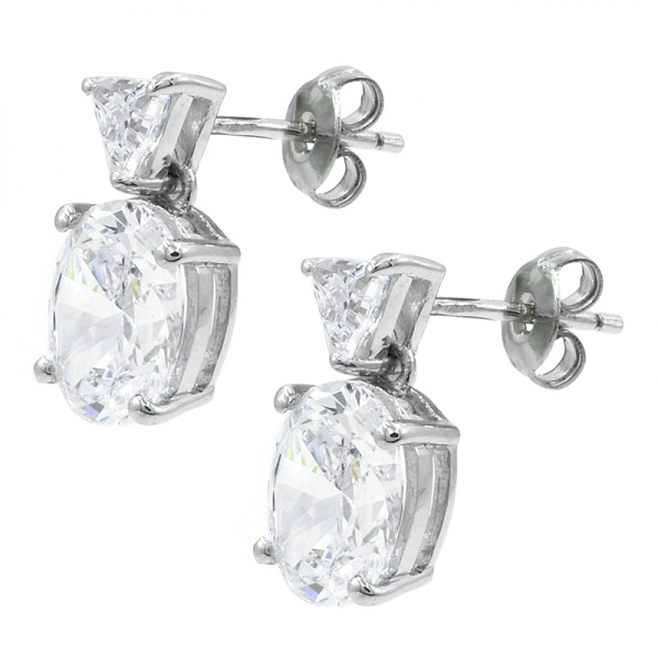 925 Sterling Silver Rhodium Plated Earrings With Clear Stones 