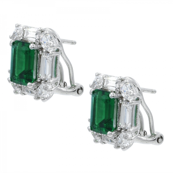 925 Sterling Silver Emerald Cut Green Nano Earrings Jewelry 