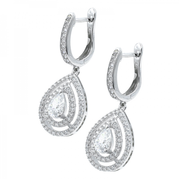 925 Sterling Silver Pear Shape Double Halo Earrings 